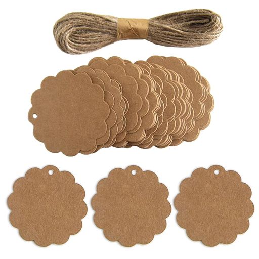 タグ値札値札タグ下げ札100枚クラフトタグ値札(サイズ:53mmX53mm)糸付き下げ札無料の麻糸付き(長さ:40m..