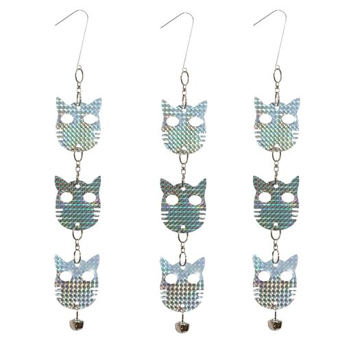 OFFO鳥よけ鳩よけグッズベランダフン害防止・景観を損なわず銀キラホログラム板猫の頭3連3組アセンブリ..