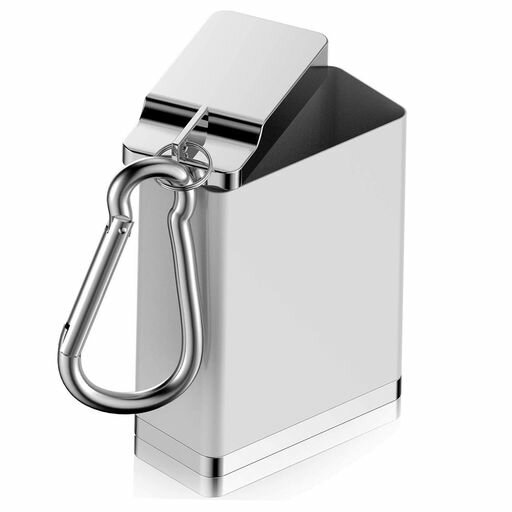 サムコス携帯灰皿フルブラックポータブルキーホルダーカラビナ付き灰皿アッシュトレイアウトドアピルケース携帯用灰皿(56mm*38mmシルバー)