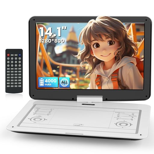 FANGORポータブルDVDプレーヤー15.5型車載用・携帯式CD/DVDプレイヤー14.1インチ画面大容量バッテリー6時間連続再生CPRM/リージョンフリー/USBメモリ対応270°回転液晶後部座席取付可子供・高齢…