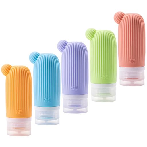 RuiChy60mlシリコントラベルボトル5本セット漏れ防止カクタススクイズボトルシャンプー・コンディショナー・化粧品用詰め替えボトル旅行/お風呂/サウナ/ジム/出張用小分け容器