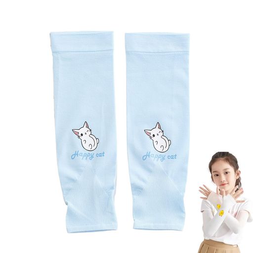 [BLOOPIC]子供用アームカバー1組UPF50+UVカット日焼け対策男の子女の子防虫加工滑り止め高伸縮性冷感吸汗速乾通気性スポーツアウトドア遊び(ブルーの猫)