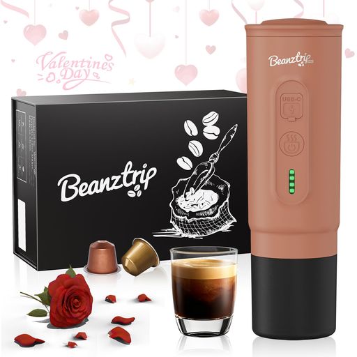 携帯用エスプレッソメーカーセルフヒーティング機能付き2-in-1コーヒーマシン(粉コーヒー&NSカプセル対応)大容量7800mAh旅行・アウトドア・オフィス・出張用ライトブラウン