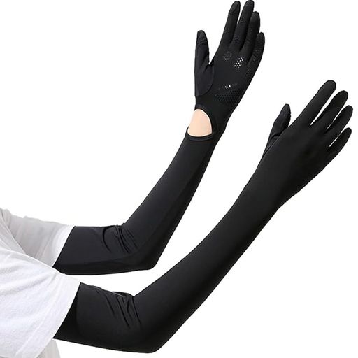 [VUNIANKO]アームカバーレディースUVカットuv接触冷感滑り止め日焼け止め手袋UPF50+UV対策腕カバーアームカバー日焼け対策冷感指先まで夏アウトドア運転自転車ゴルフ(Dブラック)