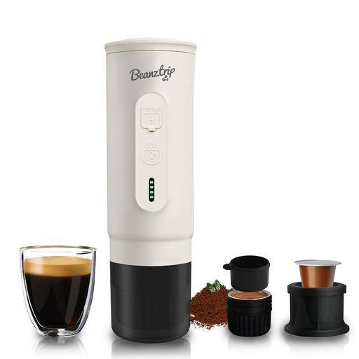 With Coffee Drip - BeanzTrip携帯用エスプレッソメーカー旅行用セルフヒーティング式ポータブルエスプレッソマシン2in1(粉コーヒー&カプセル対応)大容量7800mAhアウトドアオフィス出張用コンパクト設計(ホワイ…