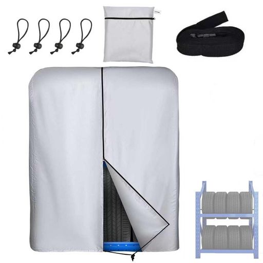 タイヤラックカバー屋外防水8本収納ファスナー付厚手420Dタイヤカバー保管カバー紫外線カット劣化汚れ防止防風チャック付収納袋付き112x75x145cm(タイヤラック本体無し)シルバー