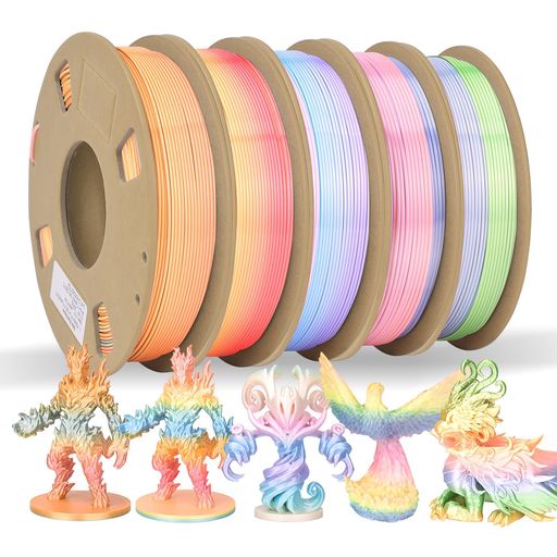 ATOMUSPLA3Dプリンターフィラメントミニシャイニーシルクレインボーフィラメント1.75mm5スプールx250g..