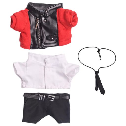 樂天商城 - niannyyhouse20cm人形の服ぬいぐるみ用スーツレザージャケット白いシャツのネクタイズボン綿人形の服着せ替え(red)