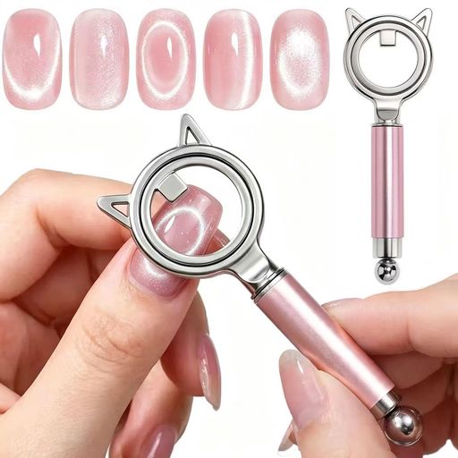 【可愛い猫耳デザイン】マグネットネイル ネイルマグネット 2WAY ぷるマグ サークル キャッツアイ ジェルネイル 初心者向け [視界を遮らない/使い分けできる球体付き] ネイルツール セル…