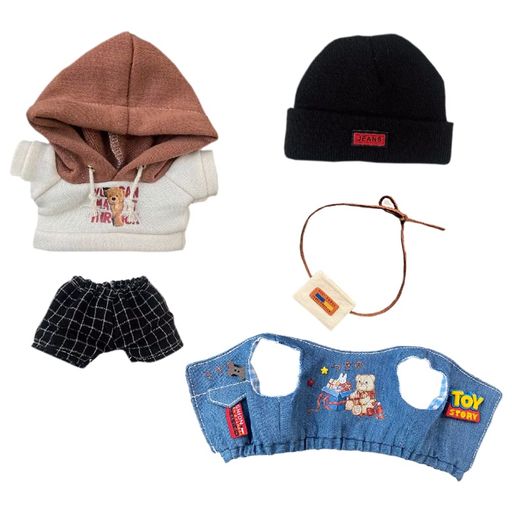 niannyyhouse10cmぬいぐるみ服エクスプローラーセット帽子ベストパーカー半ズボンバックパックルーズ綿人形服着せ替え(10cm)