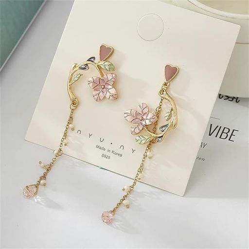 ピアス レディース オシャレ 両耳用 可愛い シンプル ロング チェーン ゆれる 花枝...