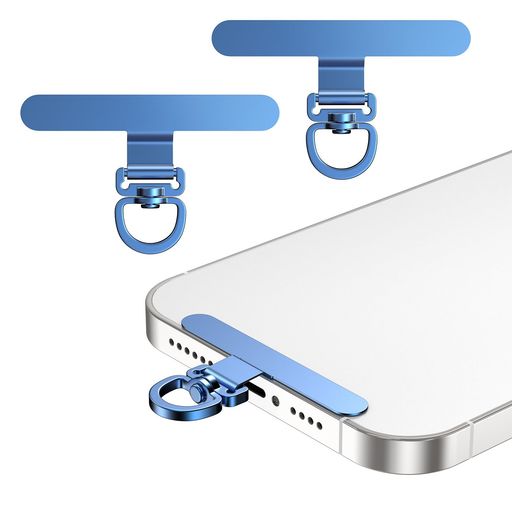 スマホ ストラップホルダー 【金属製 360°回転 薄型0.2mm】 スマホショルダーiPhone Android対応 ブルー 3個