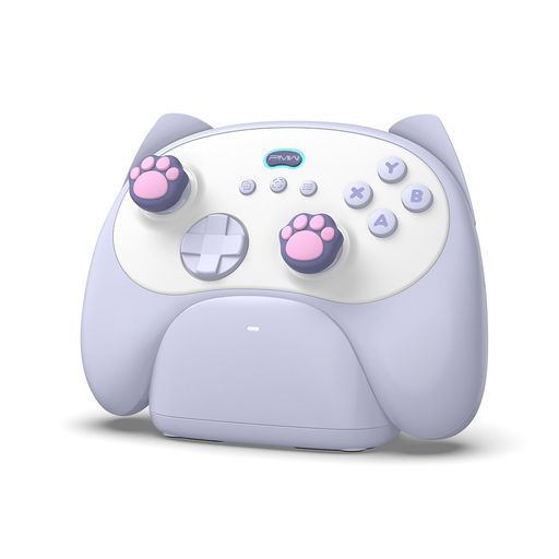 ワイヤレスコントローラ-充電スタンド付き-PC/Switch/Android/iOSに対応、かわいい猫耳デザイン、6軸ジャイロセンサー、マクロ機能、連射機能、イヤホンジャック付き、コンパクトで手の小さ…