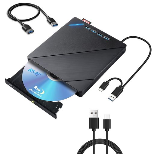 【2025年新登場】ブルーレイドライブ外付けブルーレイドライUSB3.0&Type-C両接続BD/CD/DVDプレーヤー読取/書込可ブルーレイプレーヤーBlu-rayプレイヤー多機能薄型軽量外付けブルーレイドライブ