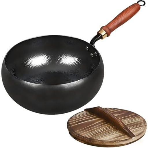 極鉄鍋岩手県高純度鉄製フライパン匠の手作り鉄鍋中華鍋キャンプガスおよび電磁調理器対応家庭用フライパン炒め鍋深型約24cm木の蓋...