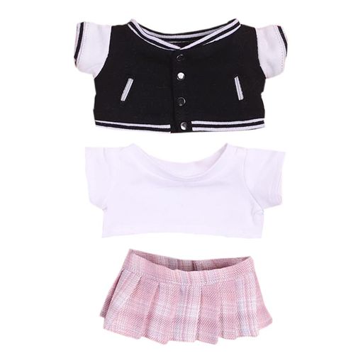 niannyyhouse20cmぬいぐるみ服ベースボールジャージーJKドレスホワイトTシャツ綿人形アクセサリー着せ替え(black+pink)