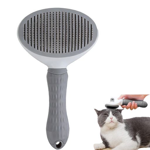 FsGrgペットブラシ犬猫なく抜け毛を簡単に除去ワンプッシュで抜け毛が取れる丸洗い可能適切ペット猫と犬短毛中毛長毛種向け(グレー)