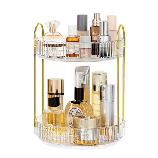 Makeup Boxes - コスメ収納360回転式透明化粧品収納ボックス小物入れ大容量化粧台洗面所収納ボックス整理簡単多機能化粧品収納(透明2層)