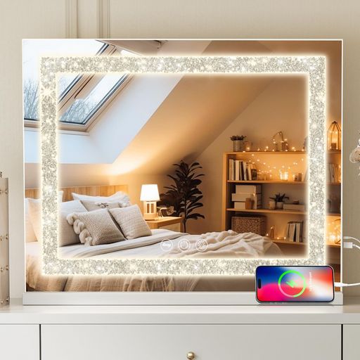 Fenair化粧鏡女優ミラーハリウッドミラーメイク鏡卓上壁掛け2wayで使えるUSBケーブル給電タイプ三色点灯モード無段階調光10倍拡大鏡付き