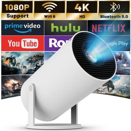 【Android TV 14.0搭載・短距離投影・最大350インチの大画面】 Android TV 14.0を搭載したスマートプロジェクター。Wi-Fiに接続するだけで、Prime VideoやYouTubeをはじめ、豊富な動画コンテンツやアプリを手軽に楽しめます。別途TVスティックを用意する必要がなく、面倒な機器の追加も不要。約0.5mの近距離から投影できるため、スペースが限られた寝室やワンルームにもおすすめです。30インチから最大350インチまで、用途や部屋の広さに合わせて迫力の大画面を楽しめます。さらに、本体は270°回転可能な一体型スタンド設計を採用。壁や天井など好きな方向へ投影でき、ベッドで横になりながら映画や動画を楽しむこともできます 【臨場感あふれるHiFiサウンド・Wi-Fi 6高速通信・Bluetooth 5.4】 さらに、Wi-Fi 6テクノロジーに対応し、2.4GHz/5GHz帯の安定した通信環境を実現。動画視聴やオンラインコンテンツもスムーズに楽しめます。Bluetooth 5.4にも対応しているため、対応スピーカーやイヤホンなどのワイヤレス機器との接続も可能。