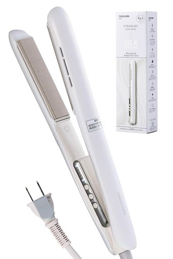 テスコム (TESCOM) ストレートアイロン ヘアアイロン マイナスイオン シルクコーティング 120-200°C 温度調整/ロック/メモリー 海外対応 自動OFF 開閉ロック ラク抜きプラグ コード長1.7m ホワ…