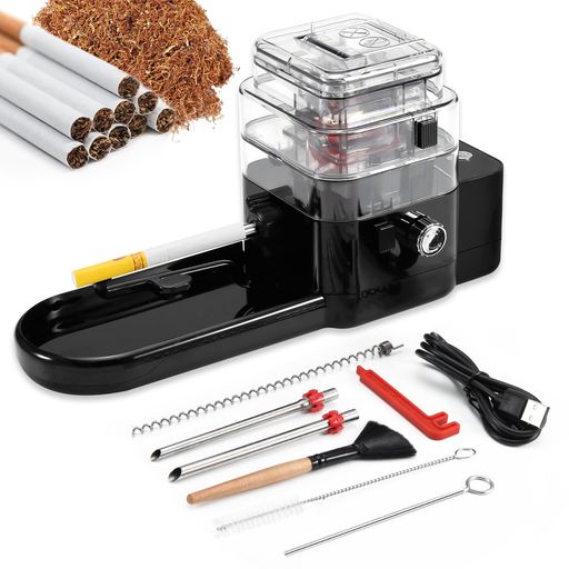自動巻きタバコ器, 透明ケース付き, 喫煙用品, 絶対にカクつかない (黒)