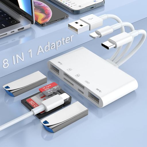 樂天商城 - 【MFi認証品】タイプC/ライトニング/USB3.0iPhoneSDカードリーダー8-in-1メモリーカードリーダーSD/Micro/CF/TFカードリーダーLighting0TG機能設定不要TypeC写真/ビデオ高速伝送