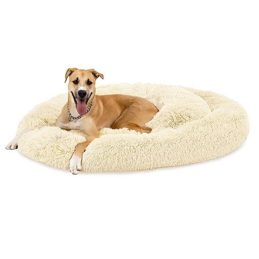 犬ベッドクッションペットグッズ-ラウンド型もふもふ丸型ドーナツOYANTENふわふわもこもこぐっすり眠る洗える大型犬用ペット用品(120cmベージュ)