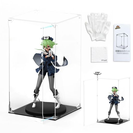 YFYUNDUDU フィギュアケース アクリルケース UVカット 【前面磁石扉・指一本で開閉】 コレクションケース ディスプレイケース 光沢ブラック台座 積み重ね可能 組立式 (内寸:幅25 x 奥行25 x 高…