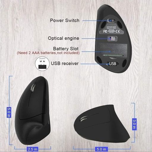 BeWishes 人間工学に基づいたマウス左手、2.4G左手用ワイヤレス垂直マウス、3つの調整可能なDPI (800/1200/1600)、特に大きな手の左利きの方向け