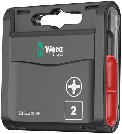 プラスねじ用 丈夫で耐久性があり、硬質材料向け 1/4"六角差し込み(Weraシリーズ1対応) 実用的なビットボックス付き、簡単に取り出し可能 Weraプラスビット20本セット、一般用途向けの丈夫な仕様になっています。