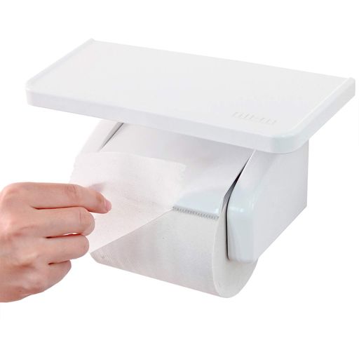 樂天商城 - オカ(OKA)fill+fit(フィルフィット)ワンタッチトイレットペーパーホルダー棚付きホワイト(我が家べんり化計画紙巻き器)