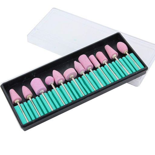 GreenLife®12個ネイルドリルビットキットクォーツビットセットネイルドリルビットストーンピンク3/32”電気ネイルドリルビットペディキュアマニキュアネイルキューティクルファイルツー…