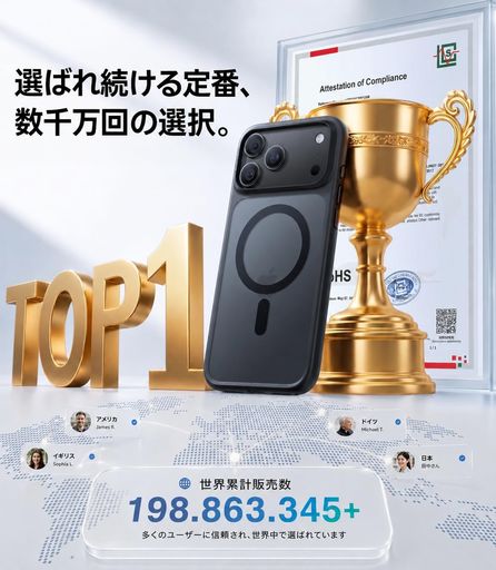 【対応機種】iPhone 17 Pro Max 用(6.3インチ・三眼レフ)ご確認お願い致します。iPhone 本年新アップグレードされたレンズバックパネルの放熱機能に対応し、当社のケースでは「レンズエリア大開口デザイン」を特別に採用しています。新機種の放熱構造に完全にフィットし、放熱経路を遮ることがなく、放熱機能が最大限に発揮されるように保証します。これにより、スマホのパフォーマンス発揮に影響を与えることなく、放熱不良による機体への損傷も回避できます。同時に、レンズ部分の防護高さを特別に向上させ、レンズの縁をしっかりと包み込んでいるため、日常の衝突や置き置き時に摩擦や衝撃から効果的に保護します。「高効率な放熱」と「レンズ防護」を両立させ、機能と保護のどちらかを選ぶ必要がなくなります。対応機種:For iPhone 17 Pro Max ケース 【世界中で大人気】TORRASは市場で最初にMagSafe対応ケースを発売したパイオニアです。このGuardian-Magは、MagSafe充電に最適化され、ケースを装着したままでも超高速で確実に充電可能です。