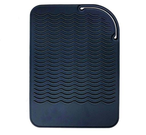 Rakuten - カーリングアイアン、ストレートヘアアイロン、フラットアイアン、ヘアスタイリングツール用の耐熱マット22.8cm x 16.5cm、食品グレードのシリコン、ブラック
