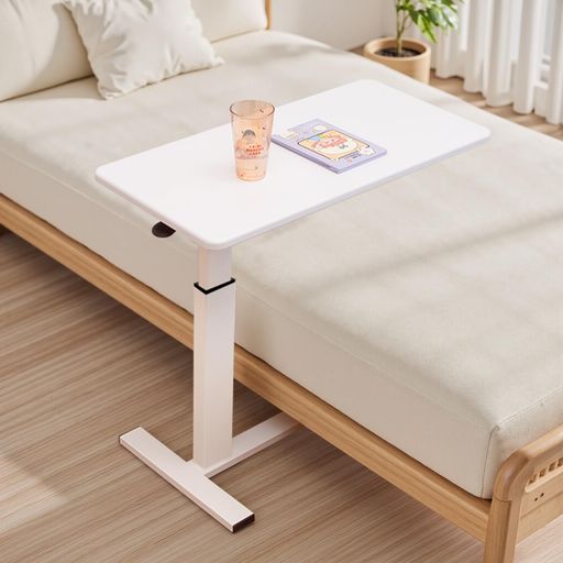 Qucover昇降式サイドテーブル高さ56-80.8cm昇降テーブルガス圧昇降無段階高さ調節幅68cmベッドテーブルPCテーブル介護在宅勤務組立品(天板幅68ホワイト)