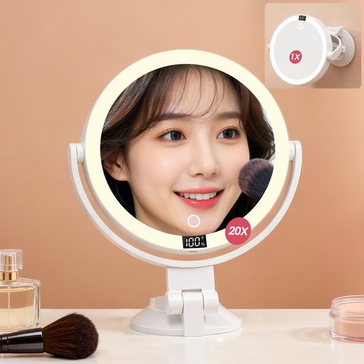 鏡卓上吸盤付き【3way卓上/手持ち/壁掛け・20倍/等倍両面鏡・3光色】女優ミラー卓上ライト付きLuxspire拡大鏡LEDライト付きミラー2000mAh大容量バッテリー手鏡LEDライト鏡化粧鏡折り畳みハリ…