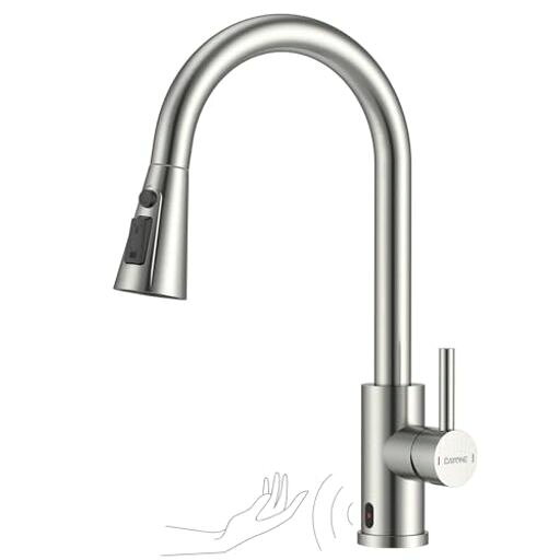 DAYONE タッチレスキッチン水栓 SUS304ステンレス製 引出し式 プレミアム感応式 360°回転 3機能スプレー付き 自動赤外線センサー キッチンタップ シングルハンドル混合水栓 標準G1/2’’対応 …