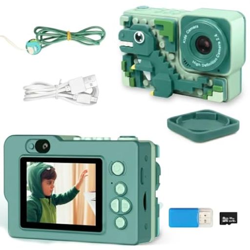 ArtCWK 恐竜キッズカメラ 子供用カメラ 2.4インチIPS大画面 1080P HD 4000w画素 32GBメモリーカード 子ども用デジカメ デュアルレンズ 8倍ズーム 日本語説明書付 子供向け 自撮りトイカメラ女の子…