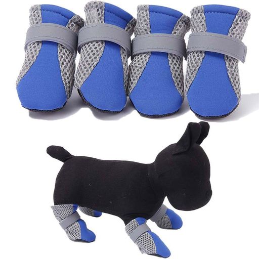 4つペット犬用靴ゴム底の滑り止め犬靴室内室外ドッグブーツ四季使えます室内室外ドッグブーツ軽量通気性シューズゴム底滑り止めドッグシューズ肉球保護足舐め防止夜間反射テープ付…