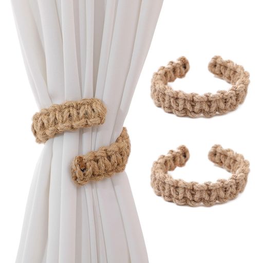 FamGiftカーテンアクセサリーカーテン留め手編み麻縄編み窓飾りープ式カーテン取り付け簡単カーテン留..