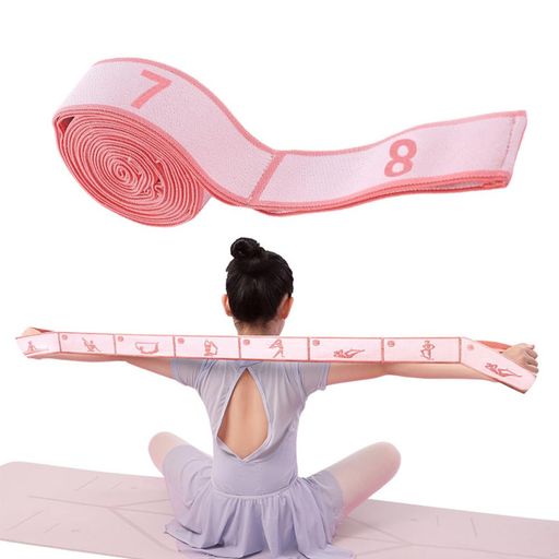 HAUUFENN ストレッチバンド 8段階 長さ90cm 幅4cm ピンク 高弾性 ピラティス ヨガ バレエ 柔軟運動 筋トレ エクササイズ用 1本