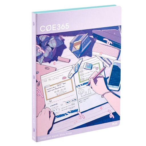 「好きなものx楽しみながら」エコに貢献!環境配慮型商品「coe365」 自然を表したイラストや絵柄とリンクした音楽で、楽しく自然とエコに貢献することができます 【サイズ】B5【外形寸法】W212xH274x背幅22mm【柄】机の上 【仕様】8穴リング(B5サイズルーズリーフ対応)【最大収納枚数】ルーズリーフ80枚 【材質】表紙=古紙パルプ配合率70%以上再生紙、とじ具本体=ABS、レバー=ポリプロピレン(PP)