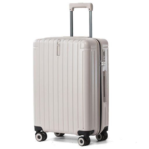 Carry Cases - [LIGHTGO]24インチスーツケース超軽量国際基準TSAロック搭載防水ジッパートップ隠しフック機内持ち込み対応ビジネス旅行キャリーケースミルクティーグレー