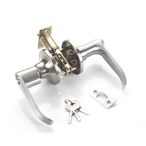 happykauドアノブ鍵付きレバーハンドル浴室トイレ用玄関住宅室内用交換(シルバー)