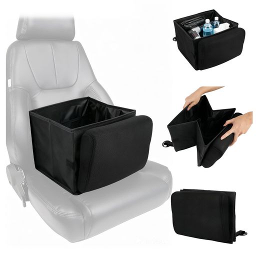 乐天商城 - Syncnika2WAY車収納ボックスクッション折りたたみ式【助手席荷物落下防止&収納スペース】車内収納腰当てランバーサポート省スペース収納ボックスブラック
