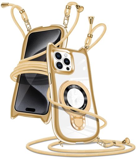 GULEIYAA iPhone 15promax ケース クリア TPU メッキ 背面は透明で 猫耳デザインで 可愛くてファッション的な iPhone 15promax のスマホケースです ネックストラップ付きで 首に掛けることができます