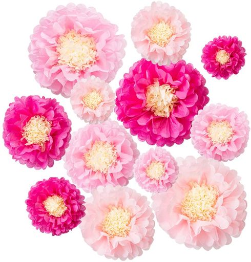 LIHAO飾り付け桜卒業春飾り装飾花紙お花紙ペーパーフラワー12枚セット誕生日女の子100日祝いバースデー飾りつけペーパーポンポン風船バルーン結婚式記念日お祭りパーティー飾りパーテ…