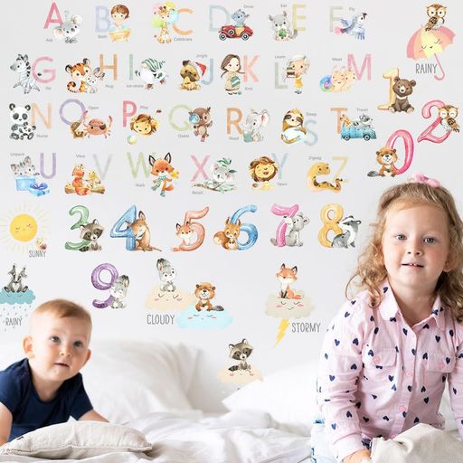 Rakuten - Kidapsis ウォールステッカー アルファベット 数字 知育 子供部屋 ウォールシール 貼って剥がせる 動物 おしゃれ 壁ステッカー DIY インテリア 装飾 幼稚園 保育園 男の子女の子 ベビールー…