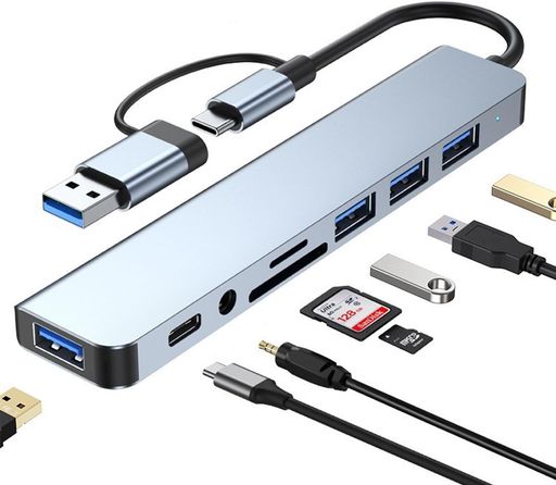 【USB 3.1 Type-C &amp; USB 3.0 ハブ】このメタル製USBハブ / USB-Cハブは、MacBook Pro、MacBook Air、iMac、PS4 Pro、Surface Pro、PC、ノートパソコン、スマートフォン、タブレットなど、さまざまなデバイスとの同時接続に対応。複数機器を効率よく接続でき、作業効率向上と機器コスト削減を実現します。 【8-in-1 ノートPCドッキングステーション】多機能USB拡張ハブは、USB 3.0ポート x1、USB 2.0ポート x3、USB-C 2.0ポート x1、SD / TFカードリーダー、3.5mmオーディオジャック x1を搭載。USB 3.0は最大5Gbps、USB / USB-C 2.0は最大480Mbpsの転送速度に対応し、動画・音楽・写真などを高速転送できます。 【幅広い互換性】USB-A &amp; USB-C SDカードリーダーは、USB-Cポート搭載のPC、ノートPC、MacBook Pro / Air、スマートフォン、タブレットに対応。